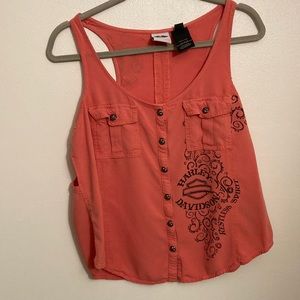 Harley Davidson ladies XL button down tank with keyhole sides.